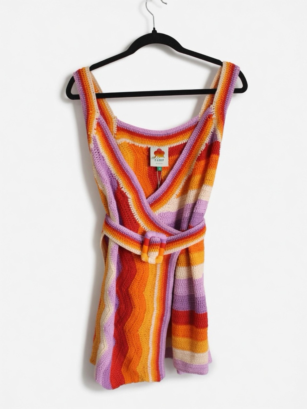 NWT (S2026) Farm Rio Crochet Wrap Mini Dress with Belt